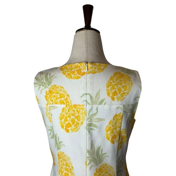 Brooks Brothers Pineapple Print Shift Dress Womens 4 Petite White Yellow Preppy - Picture 6 of 13